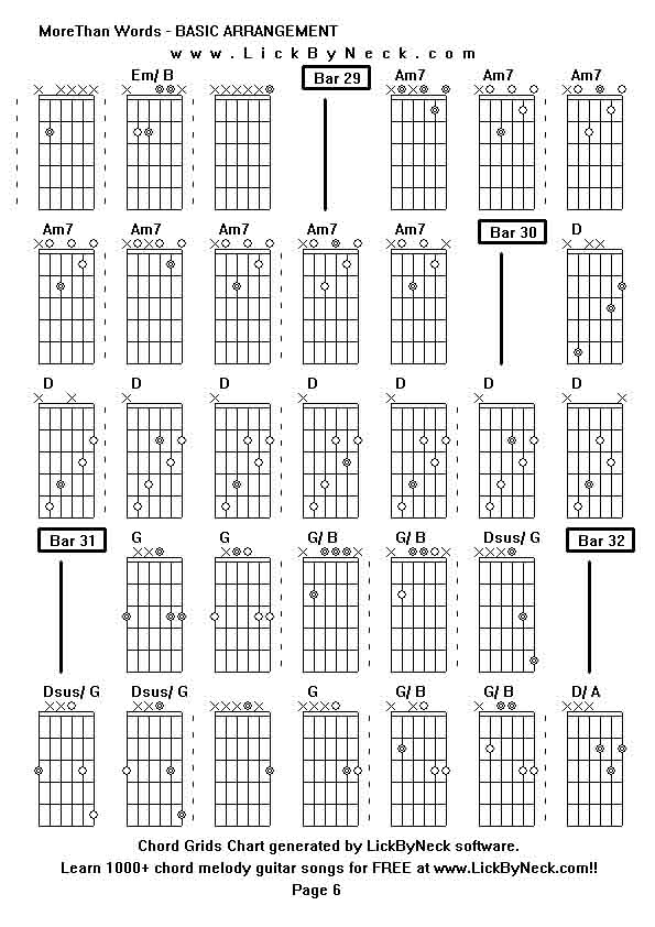 Chord Grids Chart of chord melody fingerstyle guitar song-MoreThan Words - BASIC ARRANGEMENT,generated by LickByNeck software.